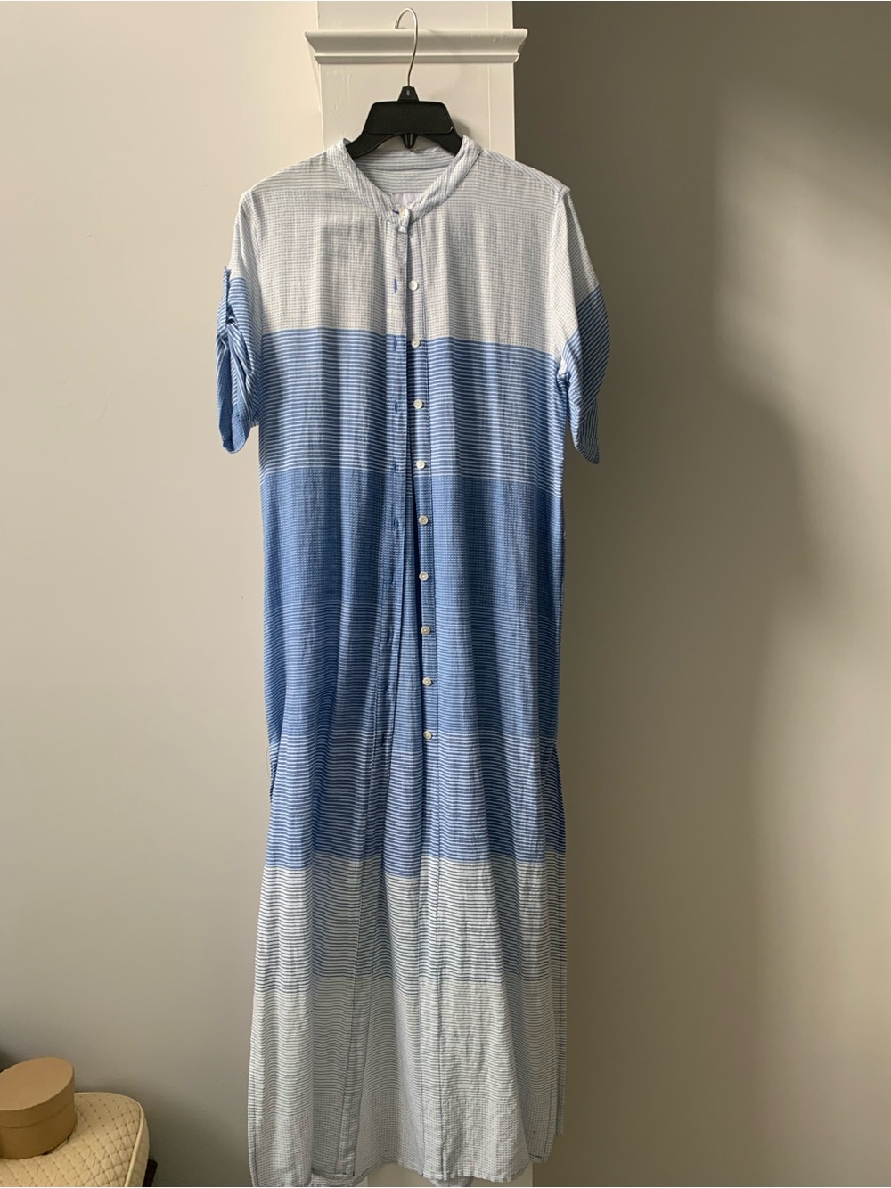 NWOT Onia Button-Front Striped Maxi Dress in Blue & White